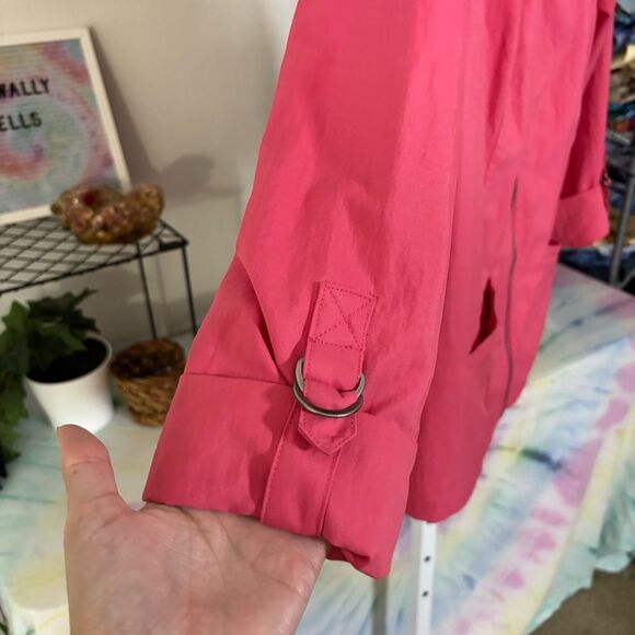 Chico's Vibrant Pink Jacket full zip 3/4 sleeve size 1 (medium 8-10) Barbie - Picture 7 of 9